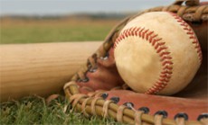 Photo of a baseball, bat and mitt