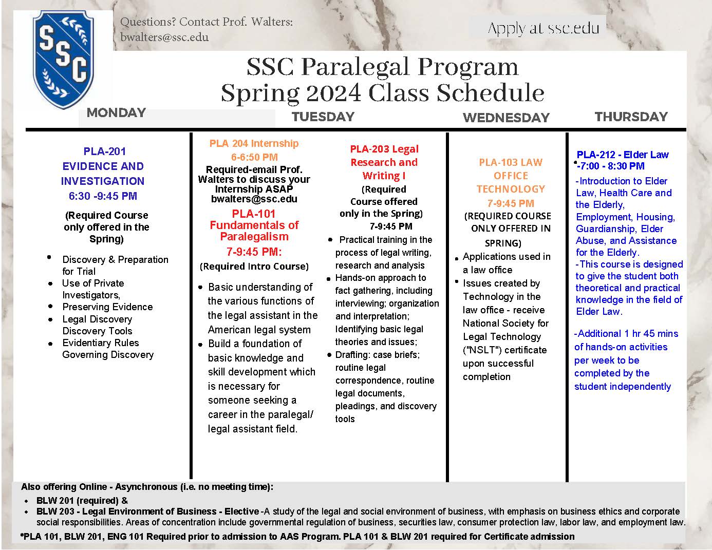 SSC Paralegal Program Spring 2024 Class Schedule Photo South Suburban