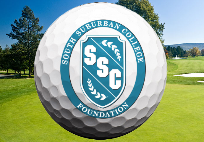 South Suburban College Foundation logo on golf ball.