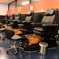Pedicure stations in the SSC Cosmetology School.