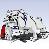 Bulldog mascot holding a shaver