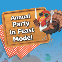 A graphic that says, "Annual Party in Feast Mode"