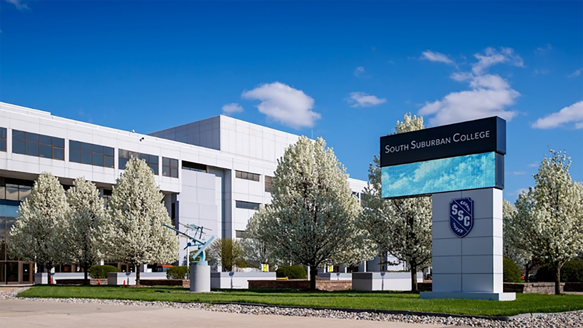 Main Campus exterior in spring.