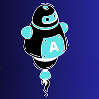 Blue robot with an "A" on chest.